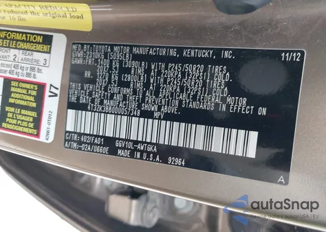 2013 Toyota Venza Le V6 из США, поврежденный, VIN 4T3ZK3BB0DU057348